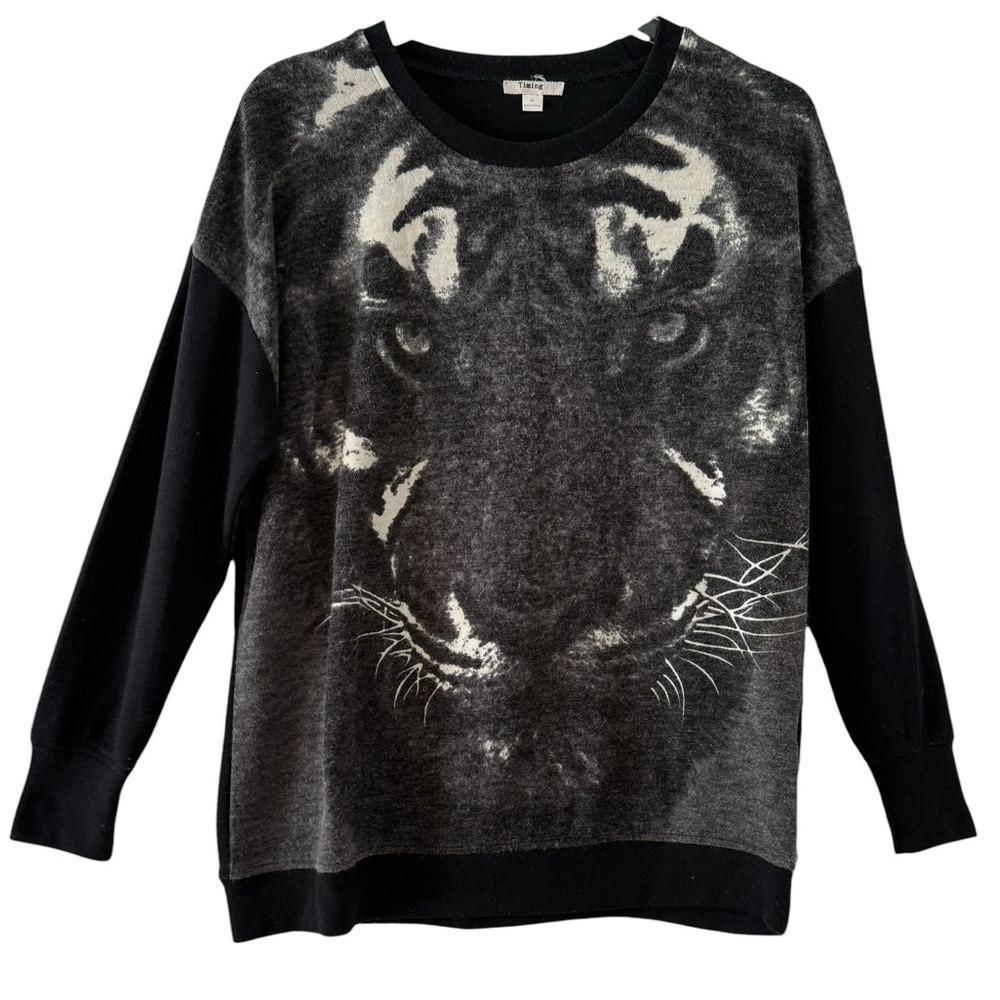 Tiger Sweater in Black & Grey Timing Brand Oversized Size Medium